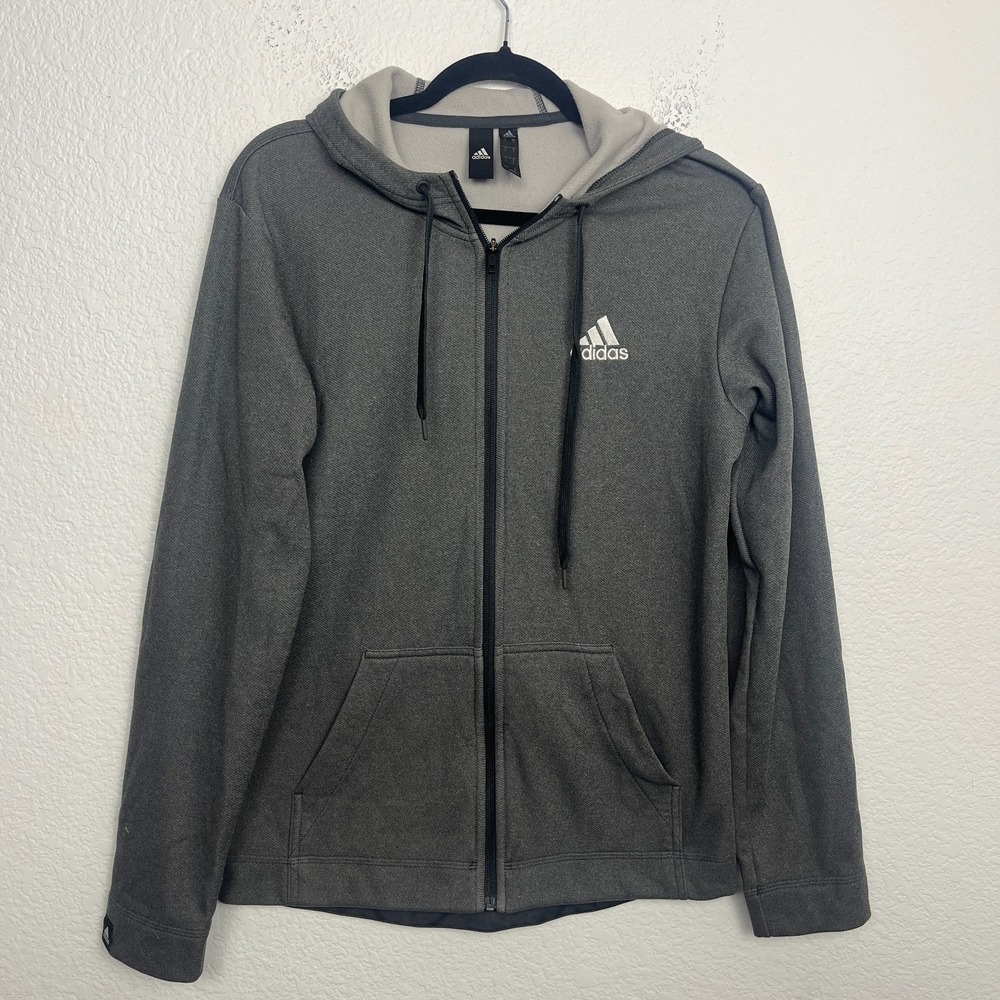Adidas Aeroready Hoodie Mens Small Heather Gray Fleece‎ Lined Full Zip Outdoor